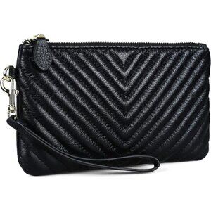 Genuine Italian Leather Wristlet Clutch Wallet Quilted Black